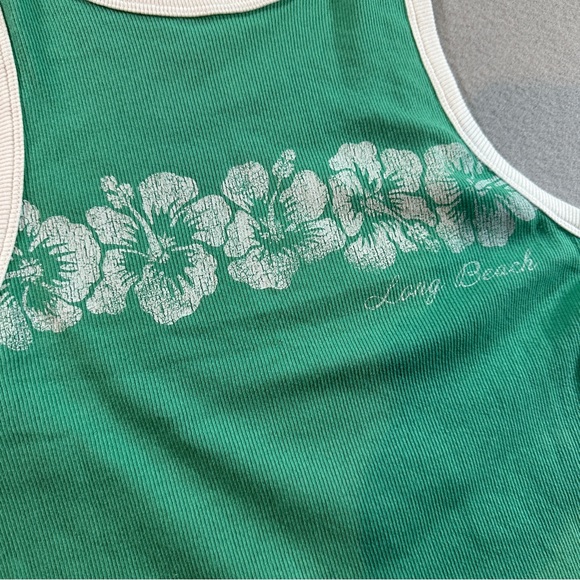 Hollister Long Beach Green Ribbed Cropped Tank‎ Top Juniors Medium Floral - Picture 5 of 9